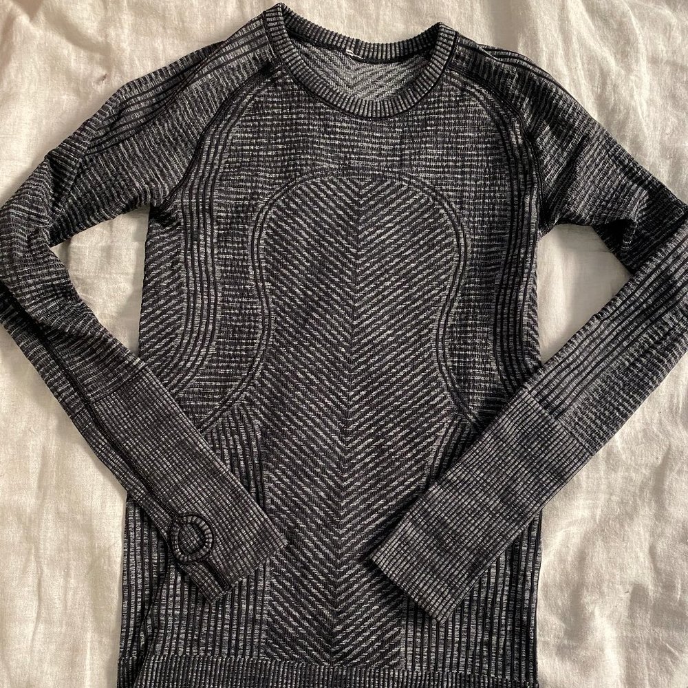 Black and Grey Striped Lululemon Long Sleeve Top